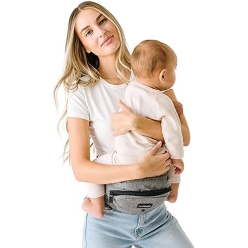 Tushbaby The Original Safety-Certified Hip Carrier for Babies & Toddlers: Machine Washable Child Waist Seat with Pocket Storage, As Seen on Shark Tank (23”-44” Waist, 0-3 yrs up to 45lbs) – Grey