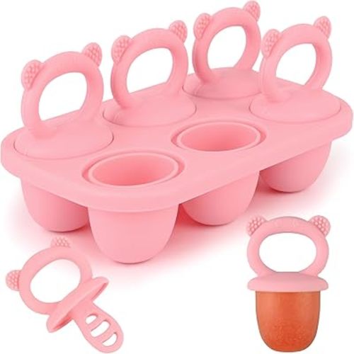 Sakolla Toddler Popsicle Mold, 6-Cavity Mini Popsicle Silicone Molds for Baby Food Storage, Ice Pop Mold with Silicone Sticks for Kids (Pink)