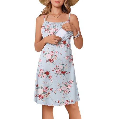 Ekouaer Womens Sleeveless Nursing Dress Summer Breastfeeding Dresses Adjustable Strap Maternity Clothes