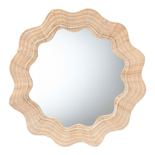 Bay Isle Home™ Bali & Pari Hasana Coastal Scalloped Natural Rattan Round Accent Wall Mirror | Wayfair