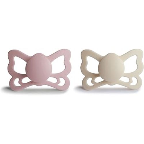 FRIGG Butterfly Anatomical SilkySoft Silicone Baby Pacifier | Made in Denmark | BPA-Free (Cream/Blush, 6-18 Months)