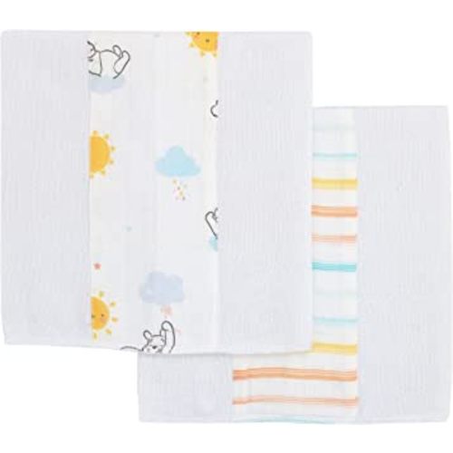 Disney Winnie The Pooh White, Yellow, and Aqua 2Pk 100% Cotton Muslin Burp Cloths