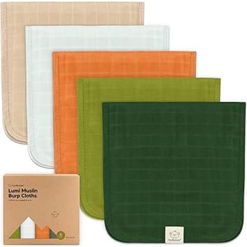 5-Pack Cotton Muslin Burp Cloths Baby Girls, Boys - Soft & Absorbent Spit Up Burp Rags, Large Muslin Towel, Cotton Wash Cloths for Babies, Newborn, Infant, No Shrink, Durable, Neutral (Palms)