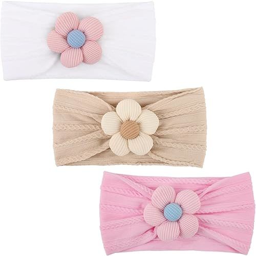 3 Pcs Baby Flower Headbands Nylon Baby Hairbands Baby Girl Hair Accessories for Newborn Infant Toddler Baby Essentials