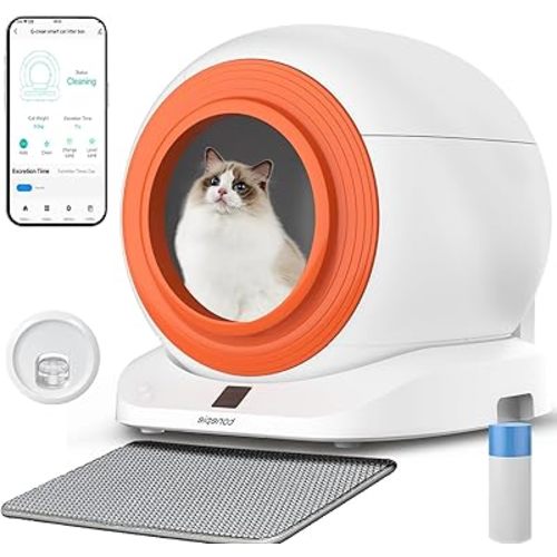 Self-Cleaning Cat Litter Box, New Model Anti-Pinch Automatic Box for Multiple Cats, Safety Large Cat Litter Box, WiFi-2.4G/APP Control, Smart Health Monitor, Easy Clean (White)