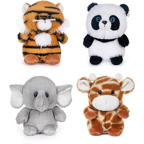 My OLi 5" Forest Animal Plush Set - Panda, Elephant, Giraffe & Tiger Bundle for Kids & Babies (Pack of 4)