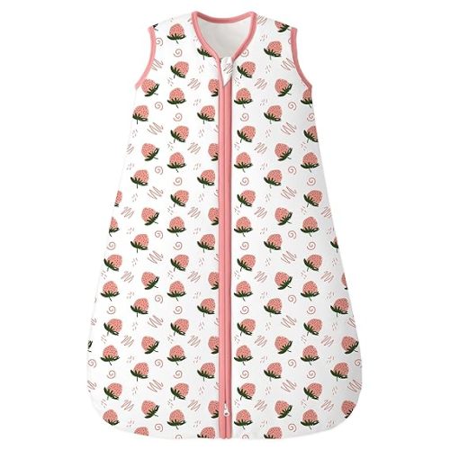 Sleep Sack 0-6 Months TOG 2.5 Winter Baby Wearable Blanket, 100% Cotton Newborn Infant Sleeping Sack with 2-Way Zipper Warm Soft Baby Sleep Sack Strawberry