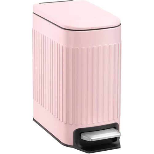 TrashAid Pink Bathroom Trash Can, 1.6 Gallon Stainless Steel Small Garbage Can with Lid, Step Pedal, Cute Wastebasket for Bathroom, Office, Bedroom, RV, Pink