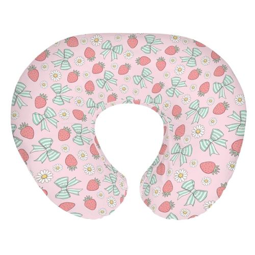 Pink Strawberry Green Bows Daisy Baby Nursing Pillow Covers for Boy Girl Strawberries Bows Nursing Slipcovers for Breastfeeding Pillows Cute Summer Fruit Soft Stretchy Cover for Newborn Infant