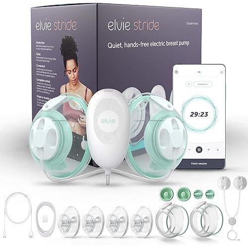 Elvie Stride Hospital-Grade App-Controlled Breast Pump | Hands-Free Wearable Ultra-Quiet Electric Breast Pump with 2-Modes 10-Settings & 5oz Capacity per Cup (Stride Pump)