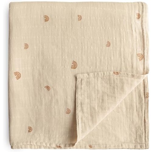 mushie Muslin Baby Swaddle Blanket | 100% Organic Cotton (Rainbows)
