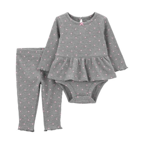 Baby 2-Piece Polka Dot Bodysuit Pant Set - Style,Grey