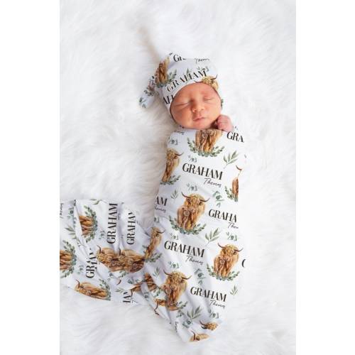 Highland Cow Swaddle Blanket Cow Personalized Baby Blanket - Etsy