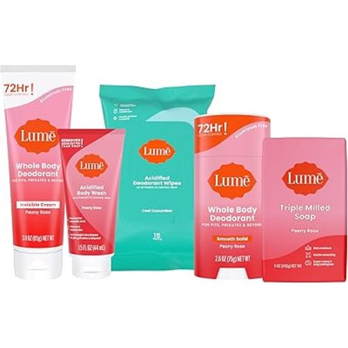Lume Whole Body Deodorant Starter Pack - Aluminum Free Odor Control (Peony Rose)