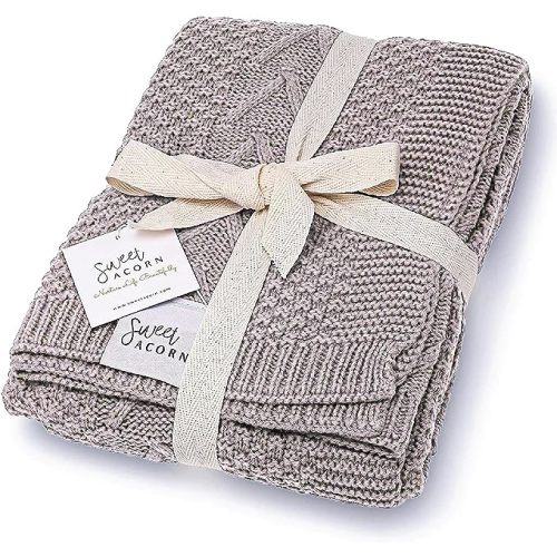 Knit Baby Blanket in Cable Pattern, organic Cotton Blankets for Crib or Stroller, Receiving Blankets - Fog Grey
