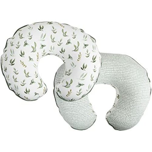 Boppy Nursing Pillow Cover –Organic Fabric | Green Little Leaves Side and Sage Dots Side | Organic Cotton Fabric | Fits Boppy Bare Naked, Original and Luxe Breastfeeding Pillow | Awake Time Only