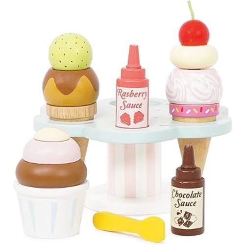Le Toy Van - Educational Wooden Toy Honeybake Colourful Wooden Carlo's Gelato Pretend Ice Cream Toy | 12 Pieces - Great Role Play Gifts For A Boy Or Girl - 2+ Years