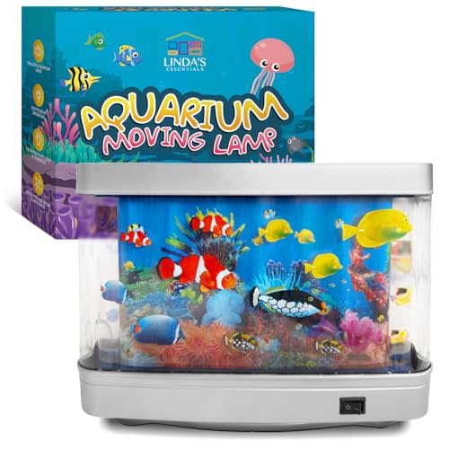 Lindas Essentials Fake Fish Tank for Kids and Adults, Fake Aquarium Decorative Lamp, Artificial Fish Tank with Moving Fishes, Artificial Aquarium Night Light, Plug in Moving Lamp