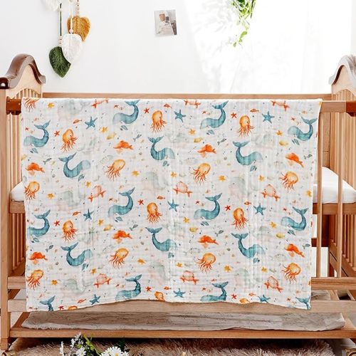 Muslin Swaddle Receiving Blanket (Ocean Animals)