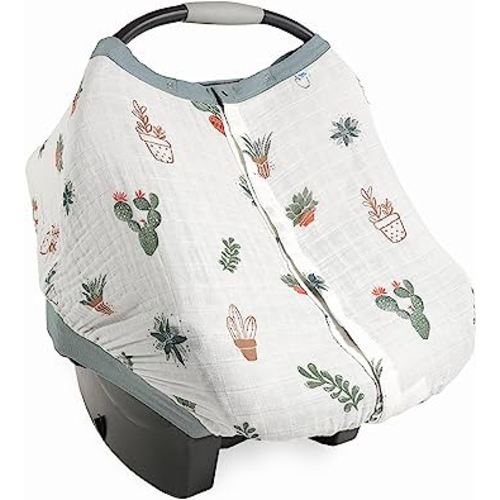 Little Unicorn 100% Cotton Muslin Car Seat Canopy | Super Soft Lightweight Cover with Window | Breathable | Magnetic Closure | Baby and Infant | Machine Washable | Shower Gift | Prickle Pots