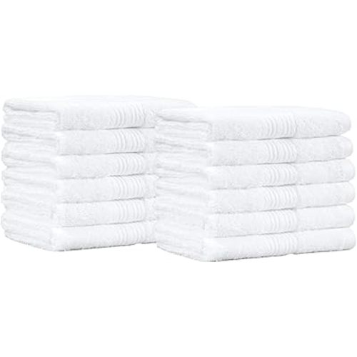 Amazon Basics Cotton Washcloths for Bathroom, Soft and Highly Absorbent, 12 in x 12 in, White, 12-Pack