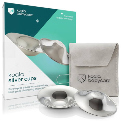 Koala Babycare The Original Silver Nursing Cups - Nipple Shields for Breastfeeding Newborn - Breastfeeding Essentials - Protect and Soothe - Tri-Laminate Silver - Standard Size
