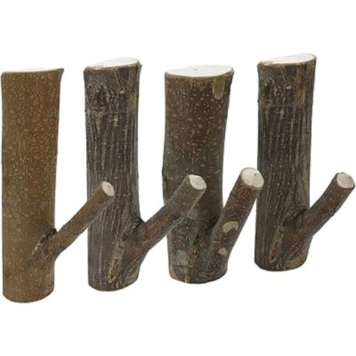 4Pcs Real Wood Tree Branch Wall Hook,Farmhouse Rustic Decorative Wooden with Bark Trunk Thickness 2cm-3cm,Self Adhesive