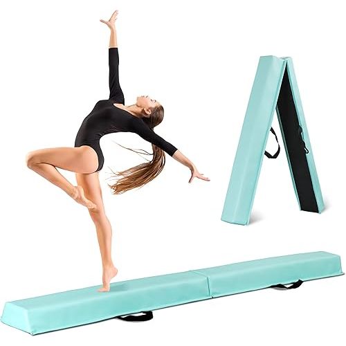 6FT/9FT Balance Beam Folding Gymnastics Beam Extra Firm Foam Anti-Slip Bottom Equipment for Floor Home Training, Kids, Adults