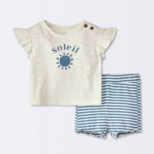 Baby Girls' Soliel Modal T-shirt & Bike Shorts Set - Cloud Island™ Off-white 0-3m