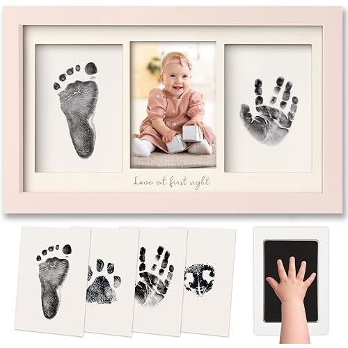 Inkless Hand and Footprint Kit, Boy, Girl, Newborn Keepsake - No Mess Ink Pad for Baby Handprint, Clean Touch Paw Print Kit for Dog Picture Frame, Personalized Baby Christmas Shower Gifts (Petal Pink)