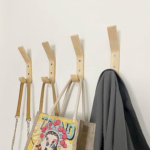 Wooden Wall Hooks, Coat Hooks, Vintage Wood Wall Hooks,Decorative Natural Oak Wood Hooks Wall Mounted for Hanging Coats,Hats, Keys, Bags, Scarves(4 Pack)