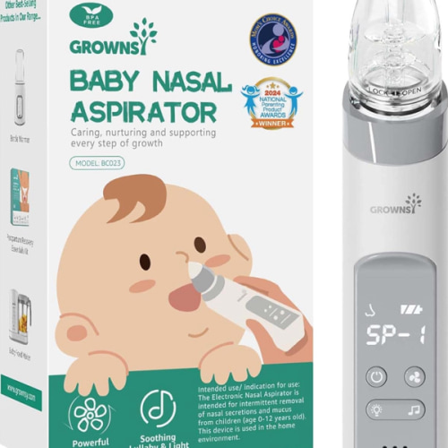 GROWNSY Nasal Aspirator for Baby, Electric Baby Nose Sucker with Larger Suction Chamber and More Powerful Suction, Automatic Nose Cleaner with Music and Light Soothing Function