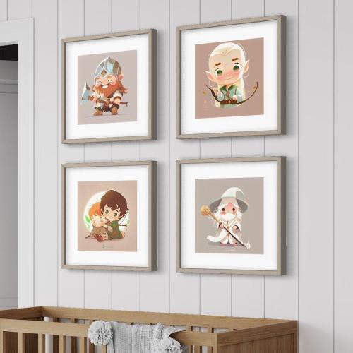 4pk Lord of the Rings Nursery Art, Neutral Nursery Art , Kids , nursery art, LOTR nursery wall art, Frodo, Samwise, Legolas, Gandalf, Gimli