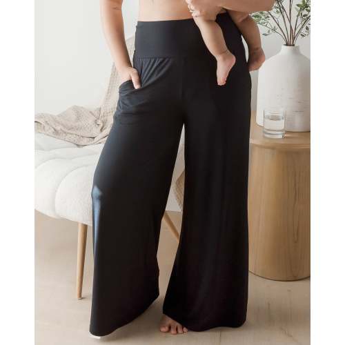 Bamboo Wide Leg Maternity & Postpartum Lounge Pant | Black - Kindred Bravely