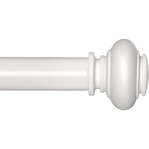 White Curtain Rods for Windows 48 to 84 Inches Adjustable Decorative 1 Inch Diameter Single Window Curtain Rod Set with Classic Finials, White Finishing