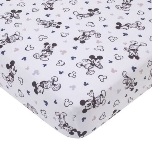 Nojo Disney Mickey Mouse Gray, Black, And White Super Soft Nursery Fitted Crib Sheet