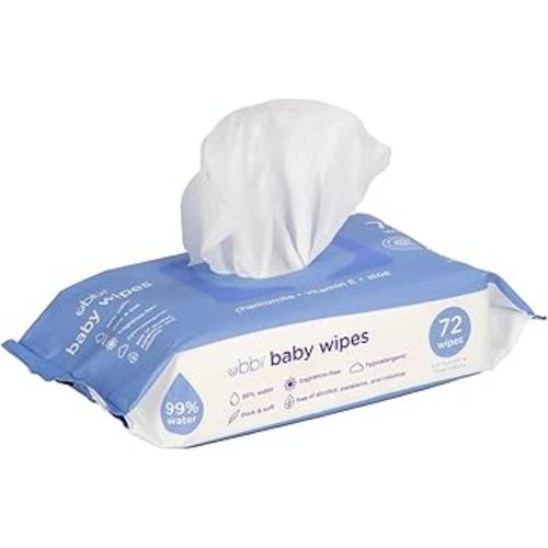 Ubbi Fragrance-Free Baby Wipes, 99% Water Based, Plant Based Wipes, Hypoallergenic for Sensitive Skin with Chamomile, Vitamin E & Aloe, EWG Verified, 1 Pack (72 Wipes Total)
