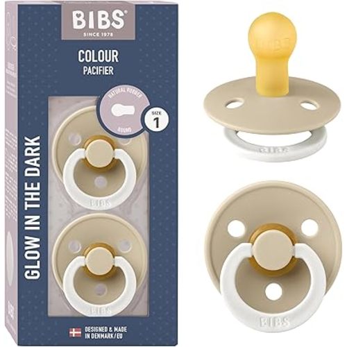 BIBS Pacifiers Colour Collection | Natural Rubber Baby Pacifier | Set of 2 BPA-Free Soothers | Made in Denmark | 0+ Months (Pack of 2) | Vanilla Night