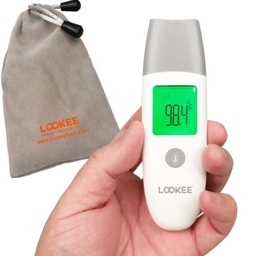 LOOKEE® Petite Infrared Touchless Forehead Thermometer for Adults and Kids | Baby Thermometer with Fever Alarm and Memory of 35 Readings