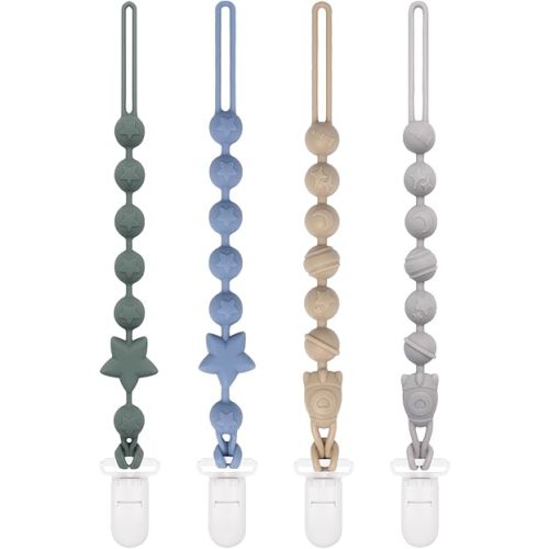 Babygoal Silicone Pacifier Clips 4 Pack, Pacifier Holder Clip for Baby Boy Girl Fits All Pacifier,Binky,Teething Toys and Teether-Neutral Color