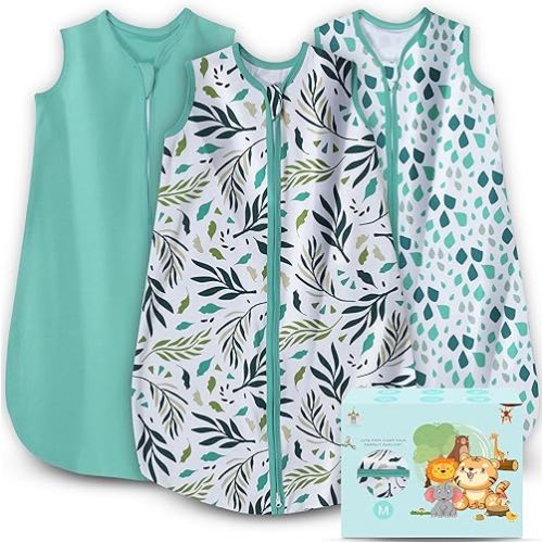 Cute Castle Baby Sleep Sack 6-12 Months - Lightweight 100% Cotton 2-Way Zipper TOG 0.5 Infant Wearable Blanket, Newborn Essentials Toddler Sleep Clothes (3 Pack Green)