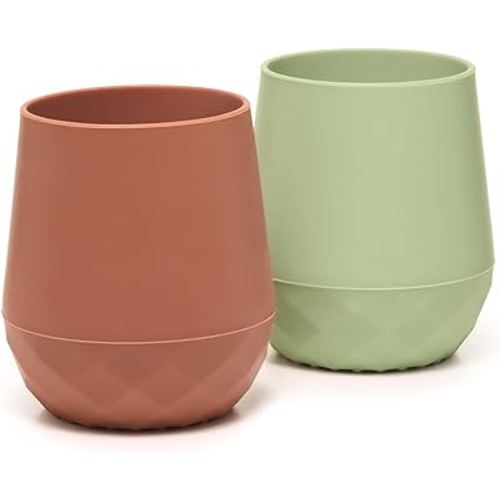 Baby Cup Set (2 pcs) - Tiny Drinking Training Cups - Silicone & BPA Free - Baby Led Weaning (BLW) Supplies - Ages 6+ Months - Terra Cotta & Sage