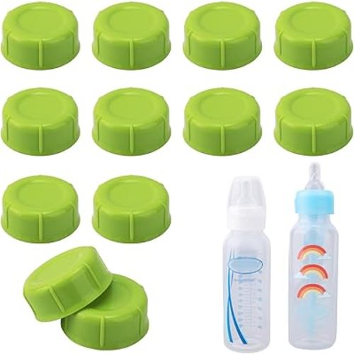 12pcs Travel Bottle Caps for Dr. Brown's & Medela Narrow Bottles, Leak-Proof BPA Free Bottle Caps with Sealing Gasket Bottle Lids Replacement Parts Ideal Bottle Accessories(Green)