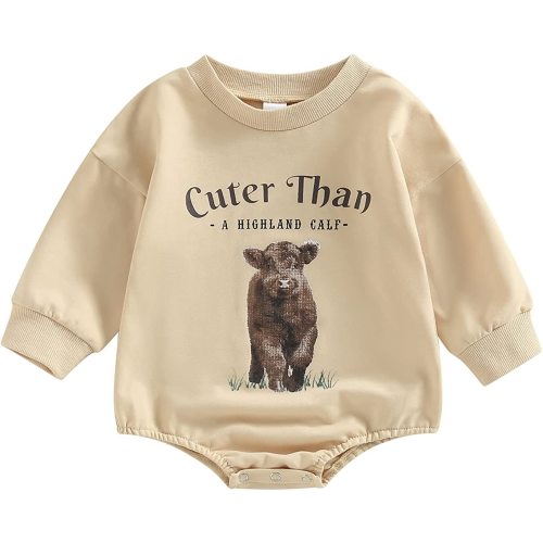 Hnyenmcko Western Baby Boy Girls Clothes Newborn Infant Cow Print Sweatshirt Romper Oversized Long Sleeve Bodysuit