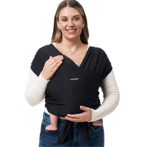 Momcozy Baby Wrap Carrier, Easy to Wear Infant Carrier Slings, Lightweight Hands Free Baby Sling, Adjustable Baby Carriers for Newborn to Toddler 8-35 lbs, Black