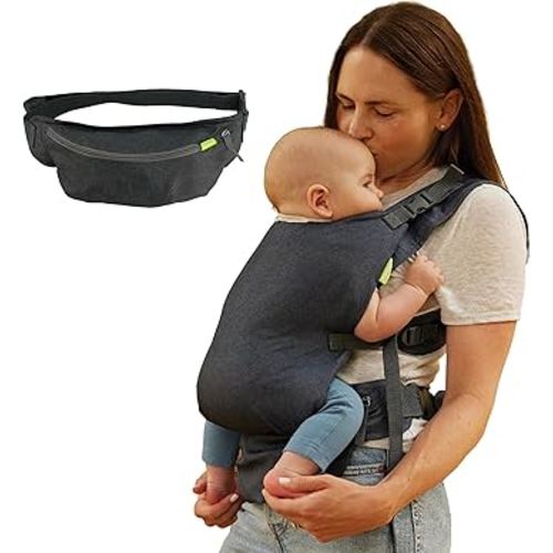 Infantino Fold & Go 2-in-1 Baby Carrier, Compact & Lightweight, Adjustable, for Babies 12-40lbs, Gray