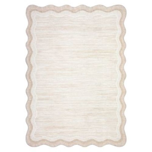 Washable Scalloped Rugs for Living Room Bedroom, Modern Solid Non Slip Rugs for Nursery Room Kids Room, Large Low Pile Carpet for Dining Room