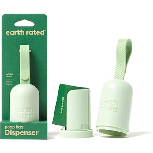 Earth Rated Dog Poop Bag Holder with Bags, Durable and Guaranteed Leakproof, Unscented, 1 Dispenser and 15 Count