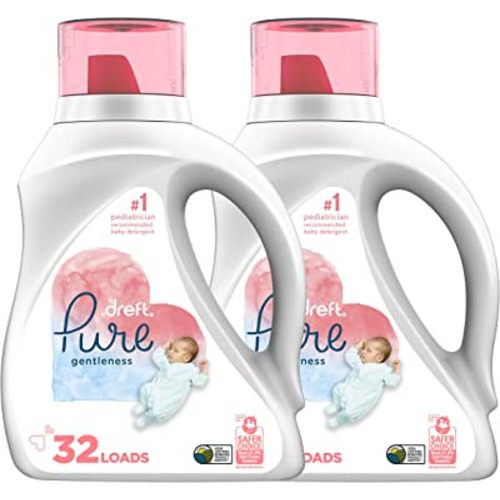 Dreft Pure Gentleness Liquid Baby Detergent, Fragrance Free, 46 Fl Oz, Pack of 2