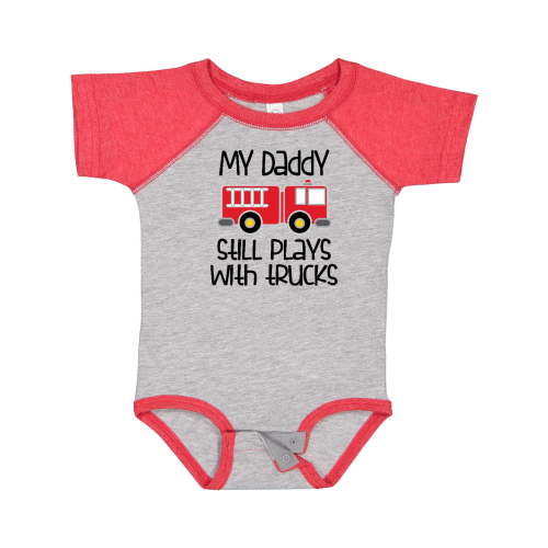 Inktastic Firefighter Daddy Plays with Trucks Boys or Girls Baby Bodysuit